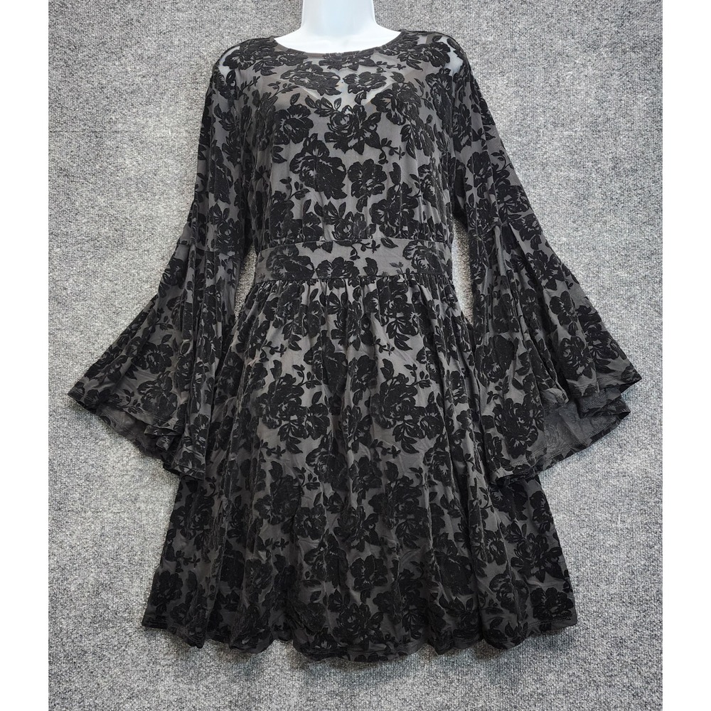 torrid Black Floral Lace Bell-Sleeve Mini Dress